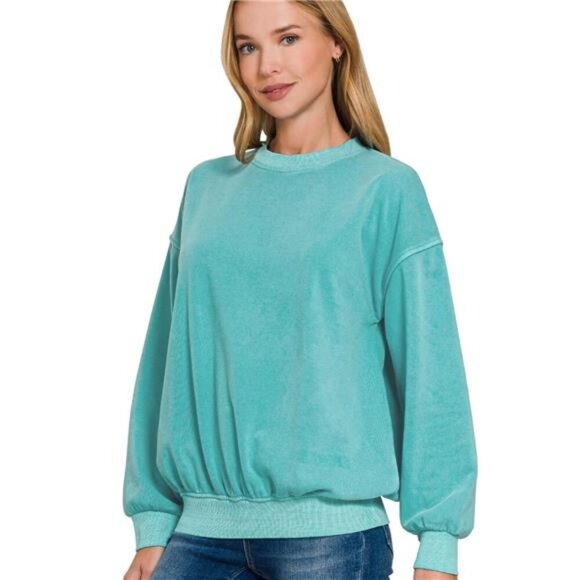 Zenana Outfitters Tops - Zenana Soft Fleece Pigment Dye Round-neck Sweatshirts‎